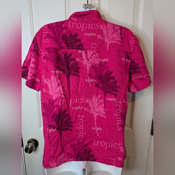 VTG Island Traders Hawaiian Tropical Shirt Pink Men's M Short Sleeve Button Up - Picture 3 of 10